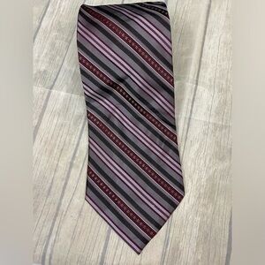 Joseph & Feiss Silk Gray Burgundy Silver Striped Mens Neck Tie